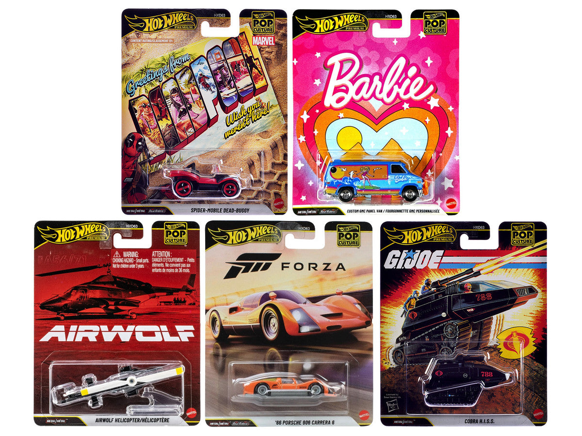 "Pop Culture 2025" 5 piece Set Q "Premium Series" Diecast Model Cars by Hot Wheels-0