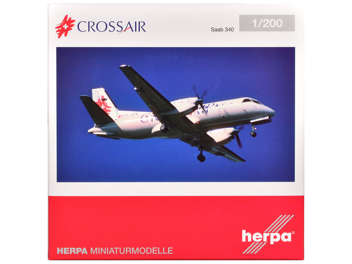 Saab 340 Commercial Aircraft "Crossair" (HB-AKN) White with Tail Graphics 1/200 Diecast Model Airplane by Herpa-0