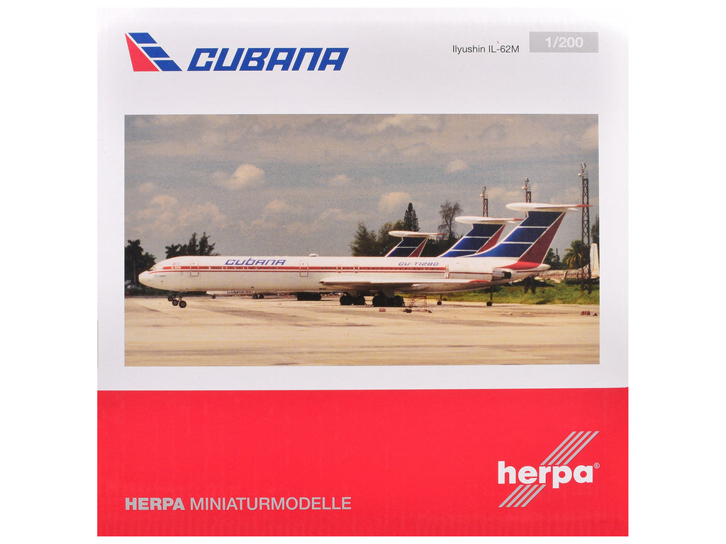 Ilyushin IL-62M Commercial Aircraft "Cubana de Aviacion" (T1280) White with Blue and Red Tail 1/200 Diecast Model Airplane by Herpa-3