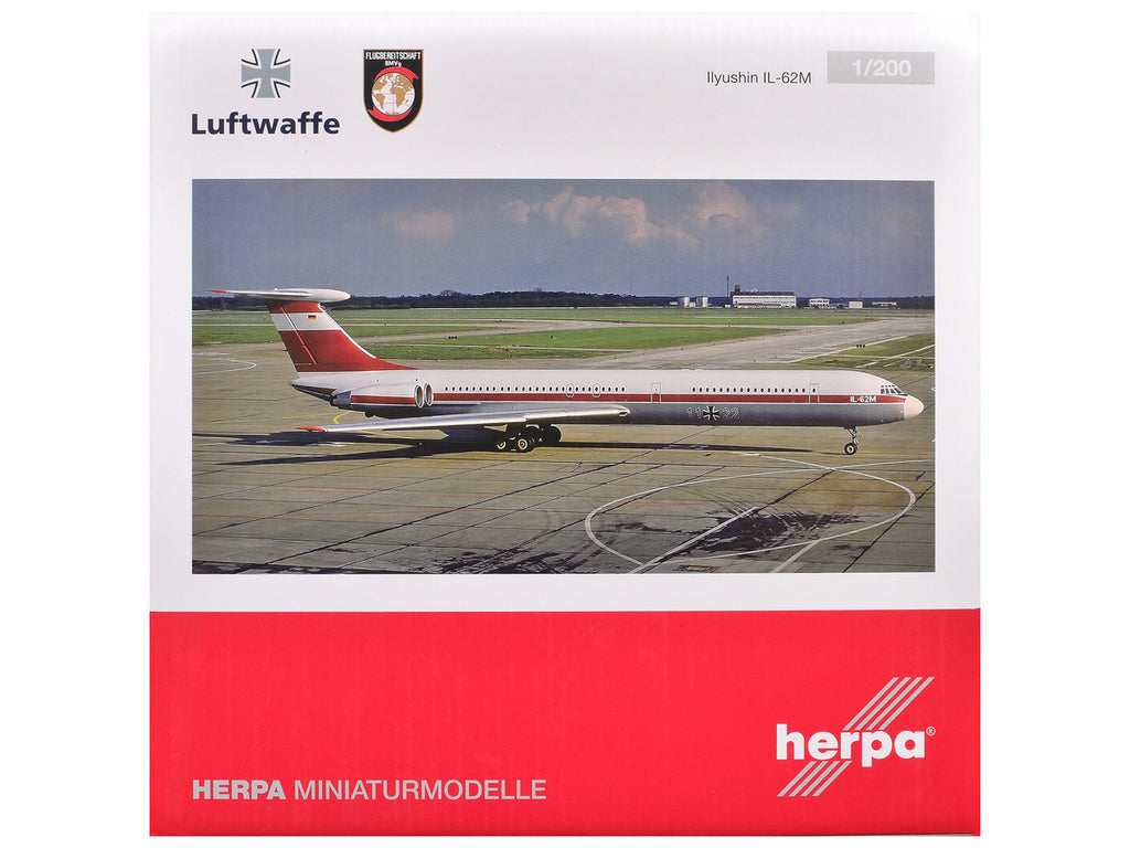 Ilyushin IL-62M Commercial Aircraft "German Luftwaffe" (11+22) White with Red Stripes 1/200 Diecast Model Airplane by Herpa-0