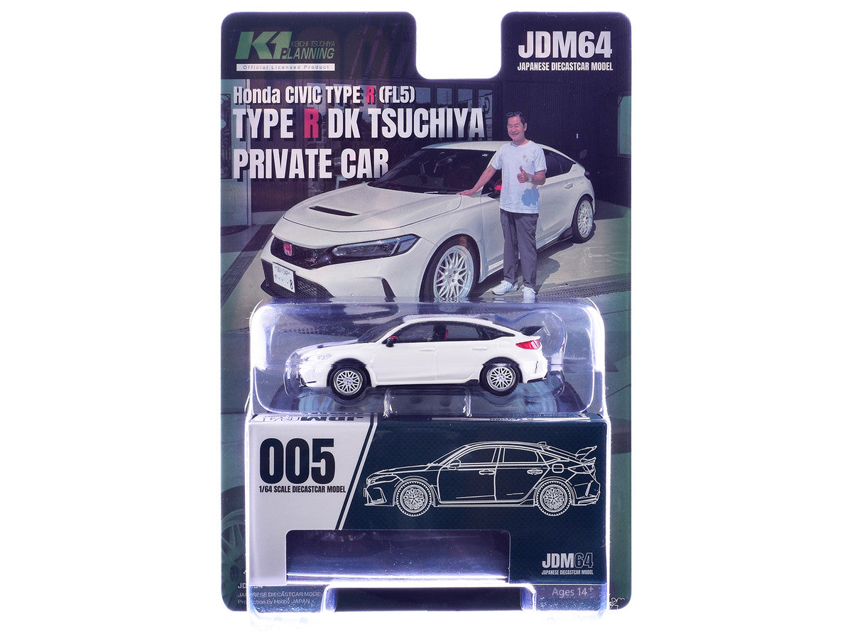 2025 Honda Civic Type R (FL5) RHD (Right Hand Drive) "DK Tsuchiya" White with Collectible Card "JDM64" Series 1/64 Diecast Model Car by Hobby Japan-0