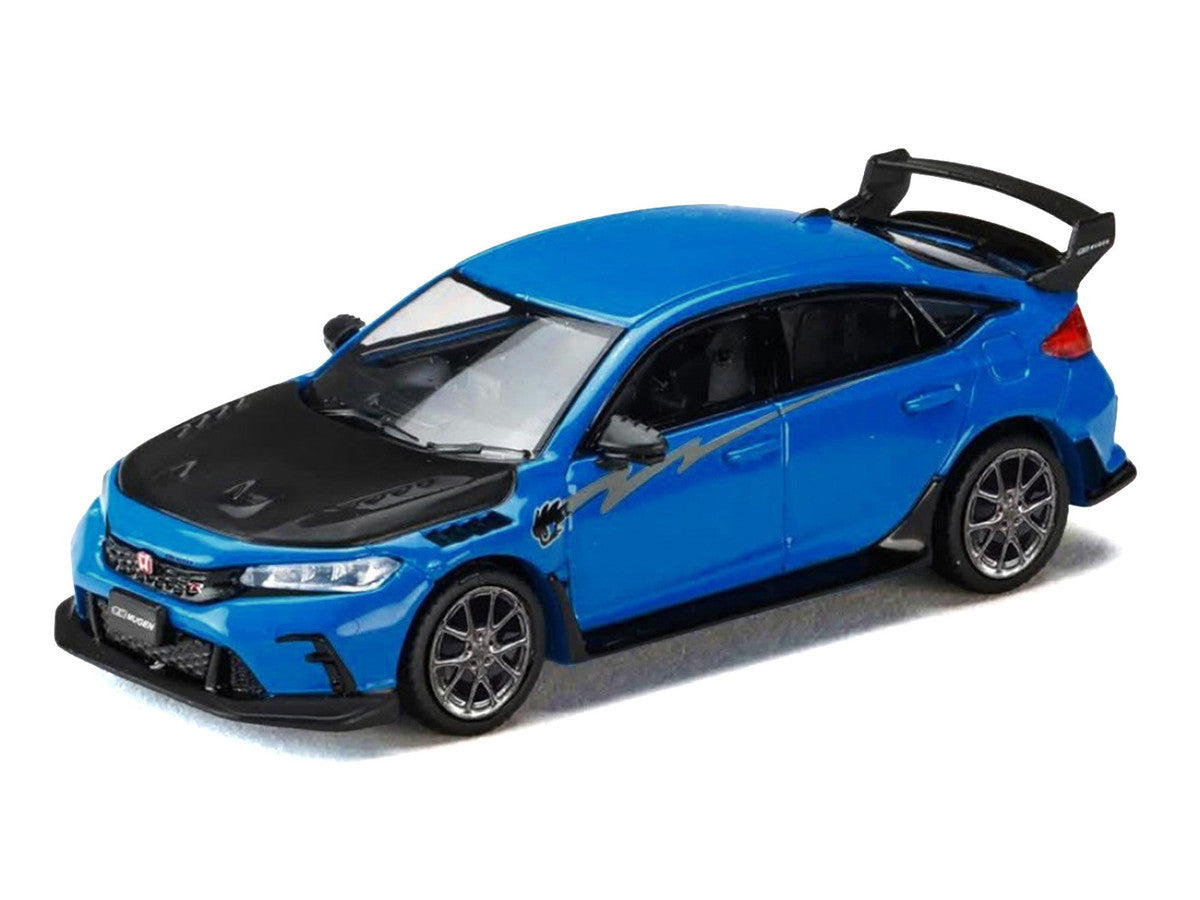 Honda Civic Type R (FL5) RHD (Right Hand Drive) Racing Blue Pearl with Carbon Hood "MUGEN Group B" (2025) "JDM64" Series 1/64 Diecast Model Car by Hobby Japan-0
