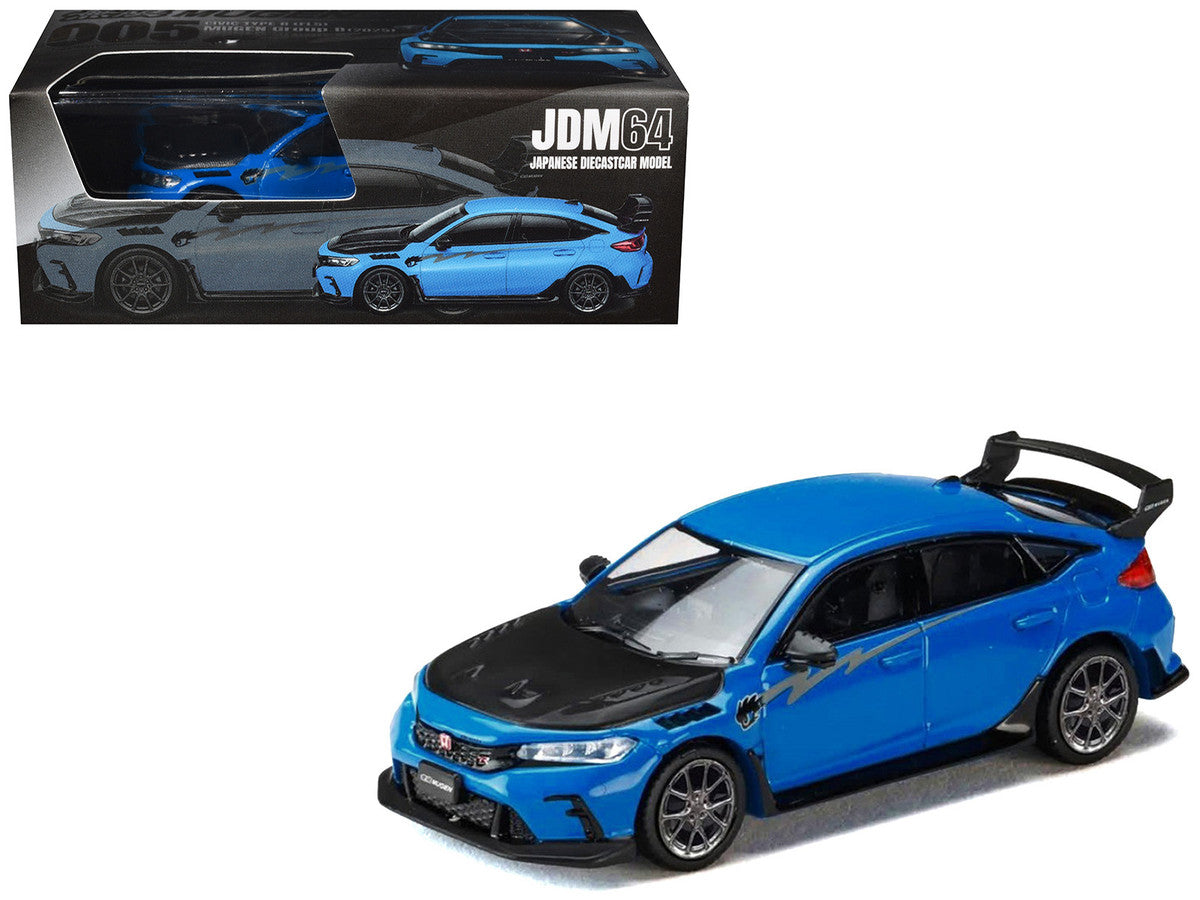 Honda Civic Type R (FL5) RHD (Right Hand Drive) Racing Blue Pearl with Carbon Hood "MUGEN Group B" (2025) "JDM64" Series 1/64 Diecast Model Car by Hobby Japan-2