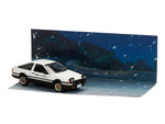 Toyota Sprinter Trueno (AE86) RHD (Right Hand Drive) White with Black Stripes "Takumi Fujiwara & Natsuki Mogi - Initial D" (1995-2013) Manga "Diorama Set Series" 1/64 Diecast Model Car by Hobby Japan-1