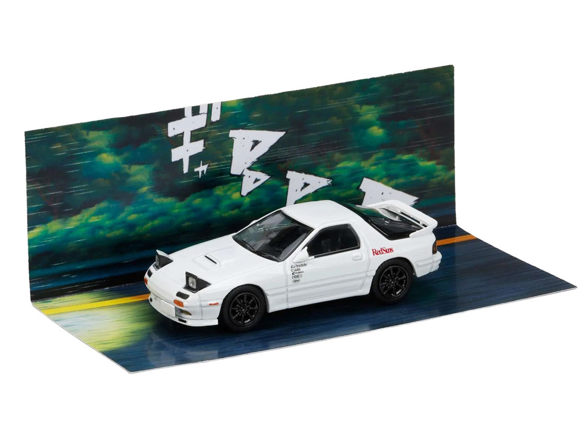 Mazda RX-7 (FC3S) RHD (Right Hand Drive) "RedSuns" White "Ryosuke Takahashi VS Kyoichi Sudou - Initial D" (1995-2013) Manga "Diorama Set Series" 1/64 Diecast Model Car by Hobby Japan-1