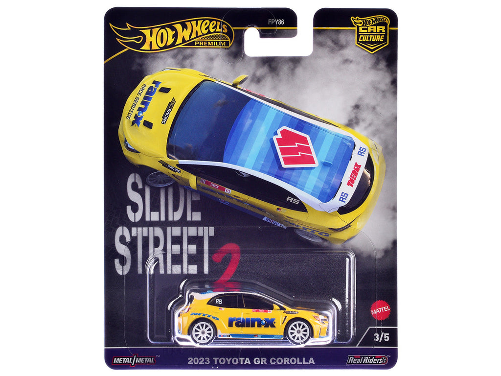 2023 Toyota GR Corolla "Rain X" Yellow "Slide Street 2" Series Diecast Model Car by Hot Wheels-2