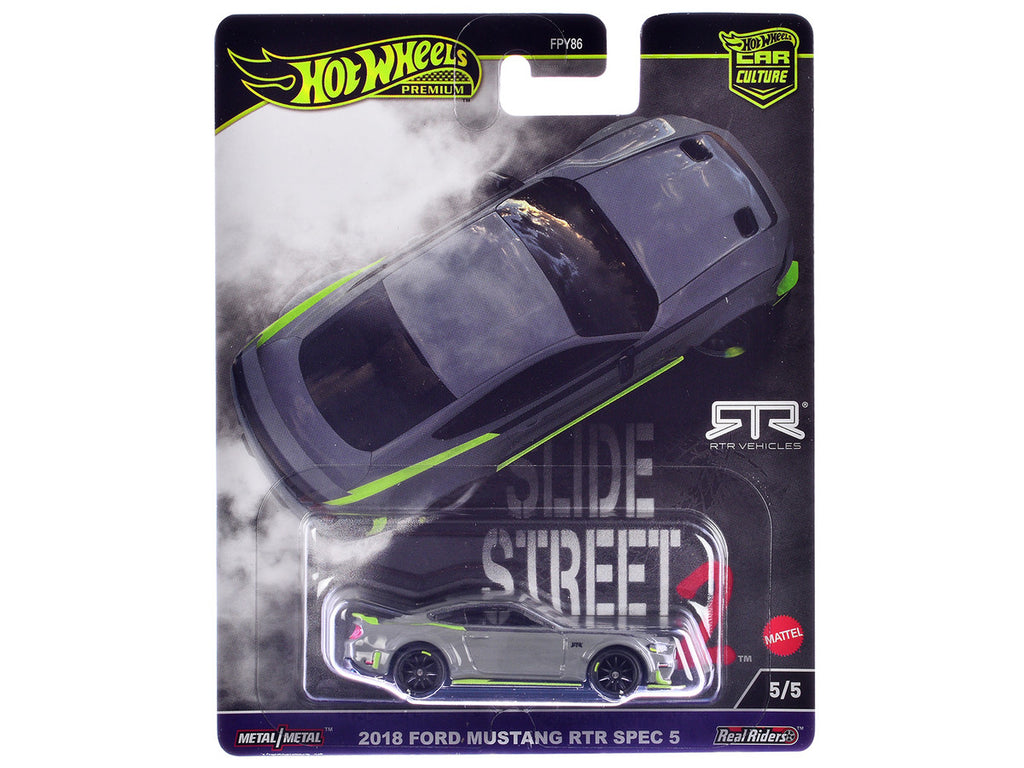 2018 Ford Mustang RTR Spec 5 Gray "Slide Street 2" Series Diecast Model Car by Hot Wheels-2
