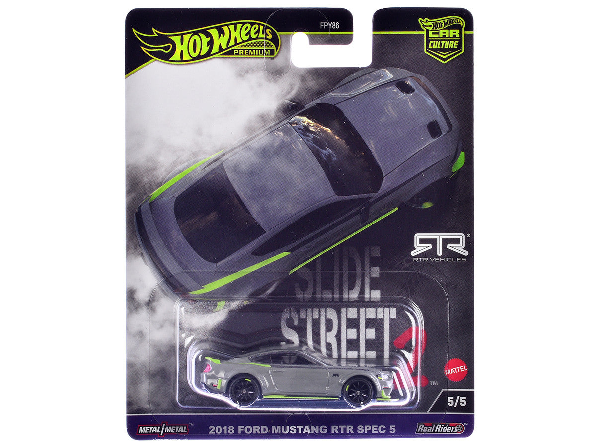 2018 Ford Mustang RTR Spec 5 Gray "Slide Street 2" Series Diecast Model Car by Hot Wheels-2