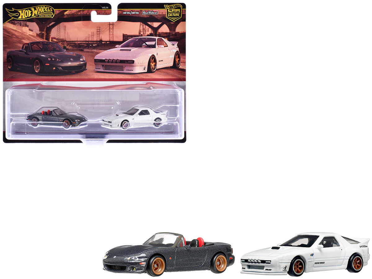 Mazda Mazdaspeed Miata Gray Metallic and Mazda RX7 FC Pandem White "Car Culture" Set of 2 Cars Diecast Model Cars by Hot Wheels-2
