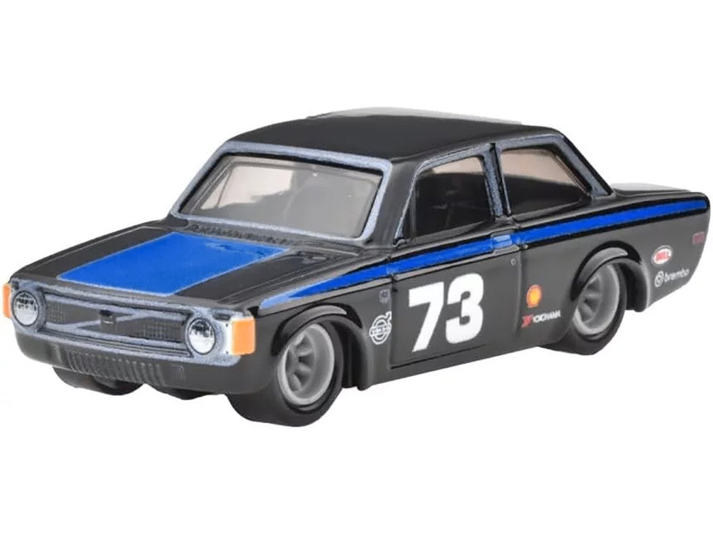 1973 Volvo 142 GL #73 Black with Blue Stripes and Hood "Boulevard" Series Diecast Model Car by Hot Wheels-1