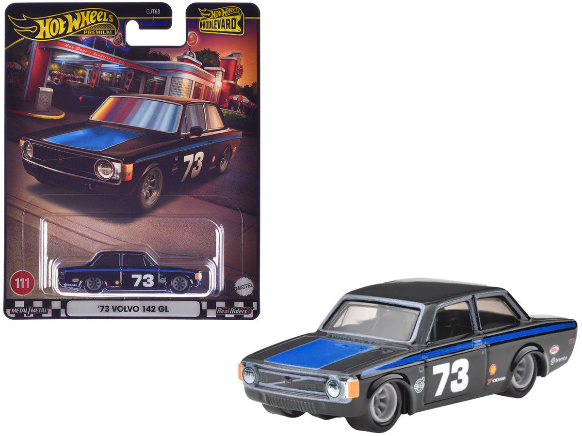 1973 Volvo 142 GL #73 Black with Blue Stripes and Hood "Boulevard" Series Diecast Model Car by Hot Wheels-0