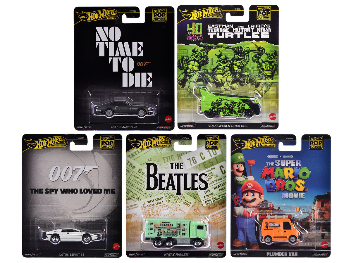 "Pop Culture 2024" 5 piece Set D "Premium Series" Diecast Model Cars by Hot Wheels-0