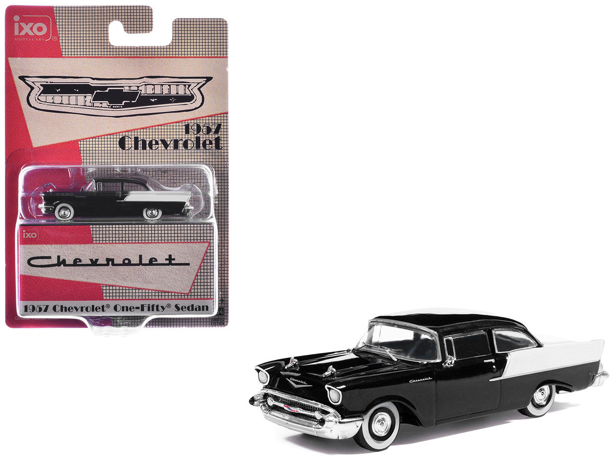 1957 Chevrolet One-Fifty Sedan Black and White 1/64 Diecast Model Car by IXO Models-4