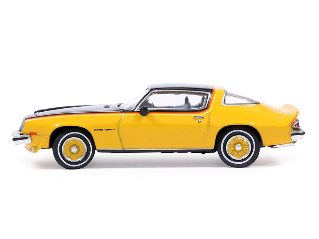 1976 Chevrolet Camaro Rally Sport Black and Yellow with Red Stripes 1/64 Diecast Model Car by IXO Models-0
