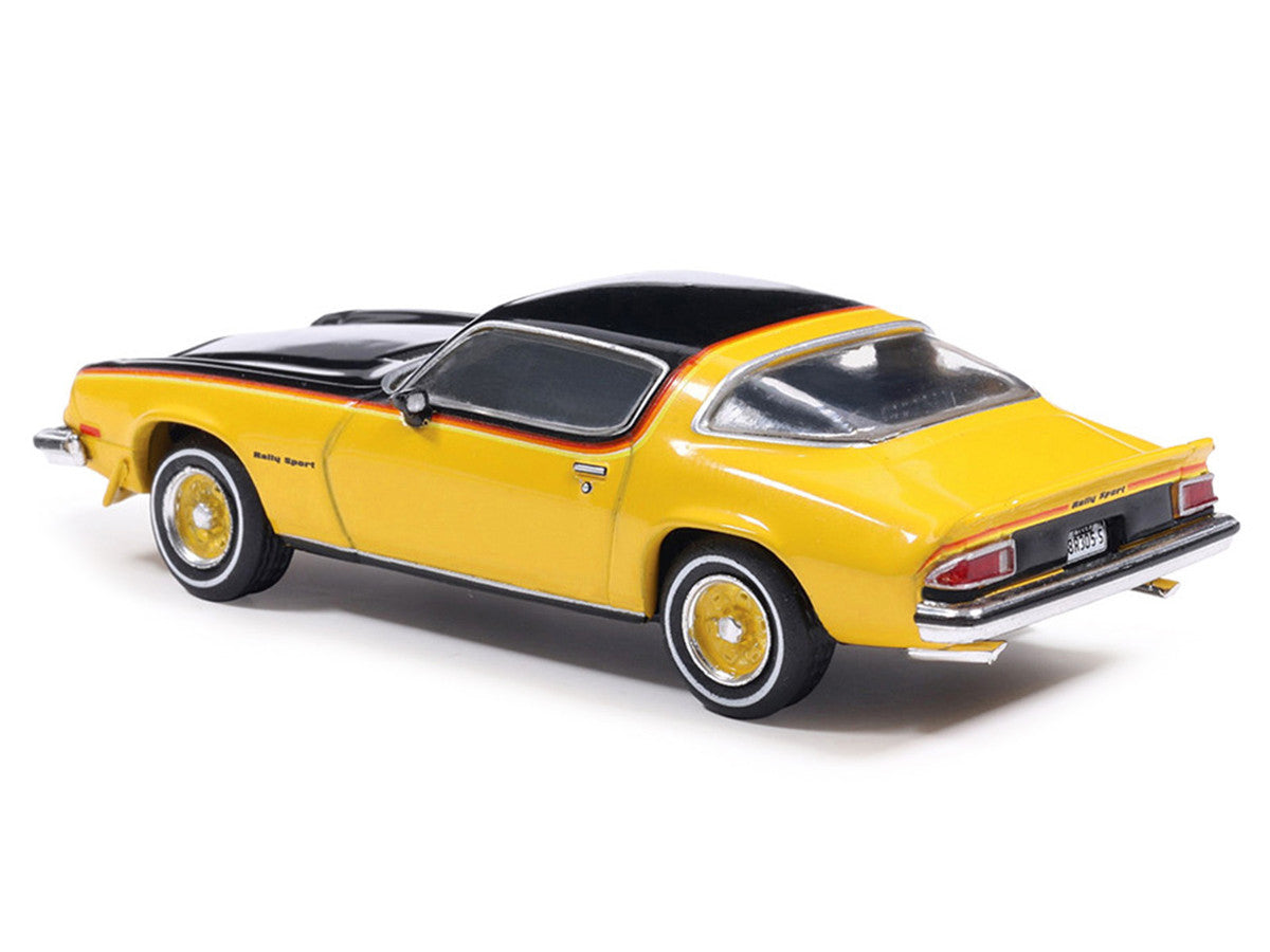 1976 Chevrolet Camaro Rally Sport Black and Yellow with Red Stripes 1/64 Diecast Model Car by IXO Models-1
