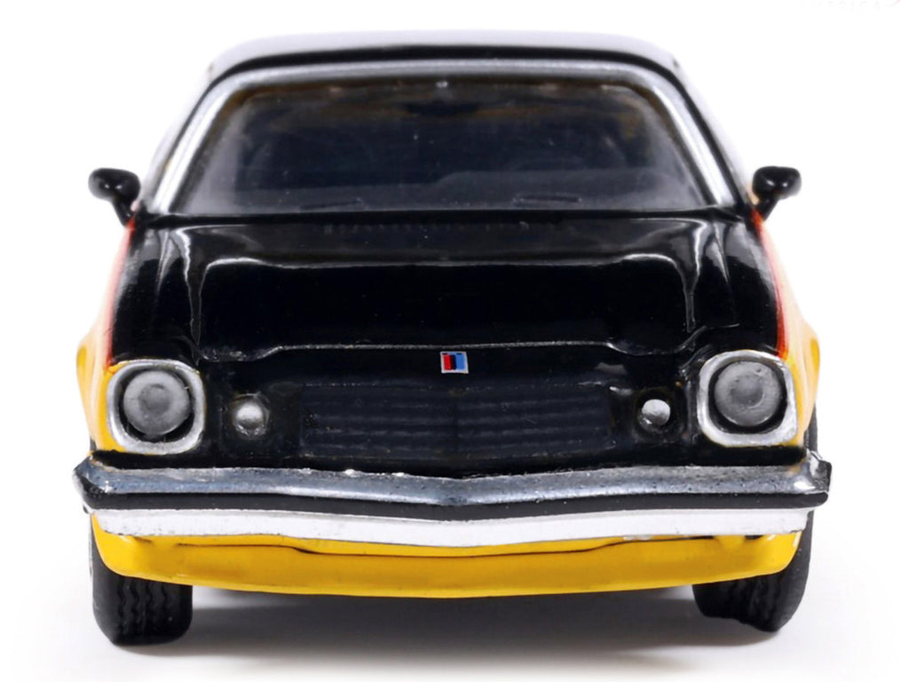 1976 Chevrolet Camaro Rally Sport Black and Yellow with Red Stripes 1/64 Diecast Model Car by IXO Models-2