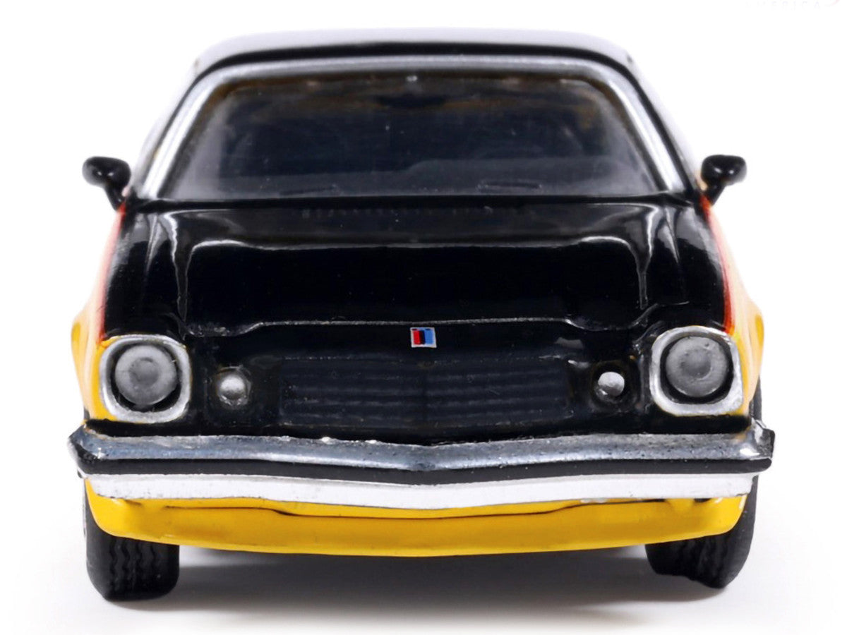 1976 Chevrolet Camaro Rally Sport Black and Yellow with Red Stripes 1/64 Diecast Model Car by IXO Models-2