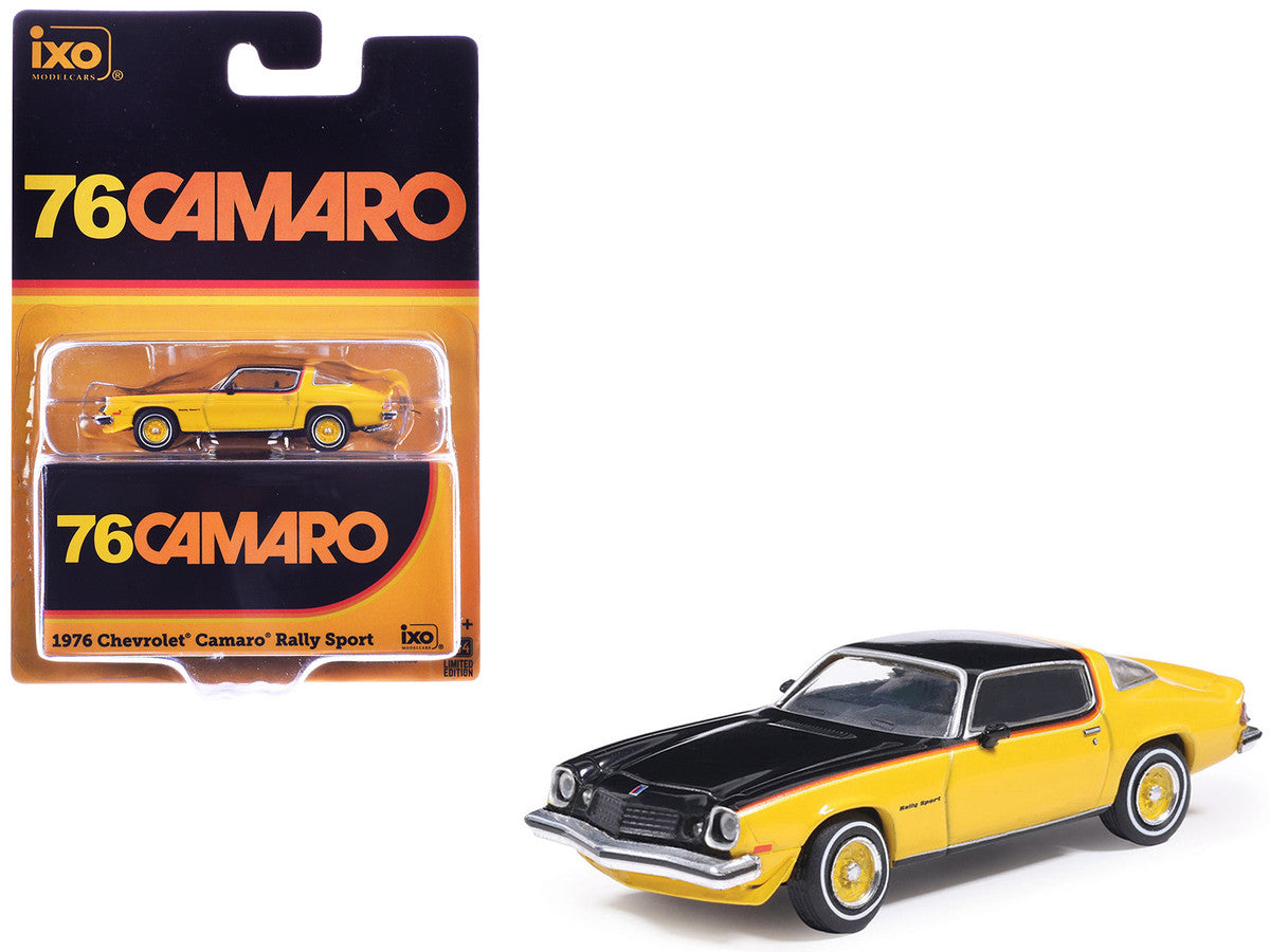 1976 Chevrolet Camaro Rally Sport Black and Yellow with Red Stripes 1/64 Diecast Model Car by IXO Models-4