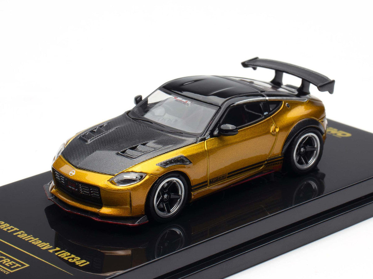 Nissan Fairlady Z Top Secret (RZ34) RHD (Right Hand Drive) Gold Metallic with Carbon Hood and Black Top 1/64 Diecast Model Car by Inno Models-2