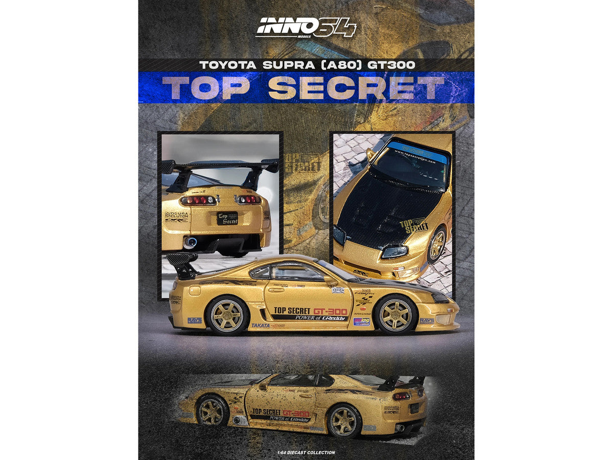 Toyota Supra A80 Top Secret GT300 RHD Gold 1/64 Diecast Model Car-0
