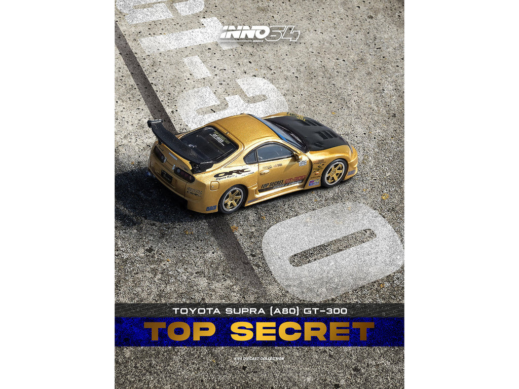 Toyota Supra A80 Top Secret GT300 RHD Gold 1/64 Diecast Model Car-1