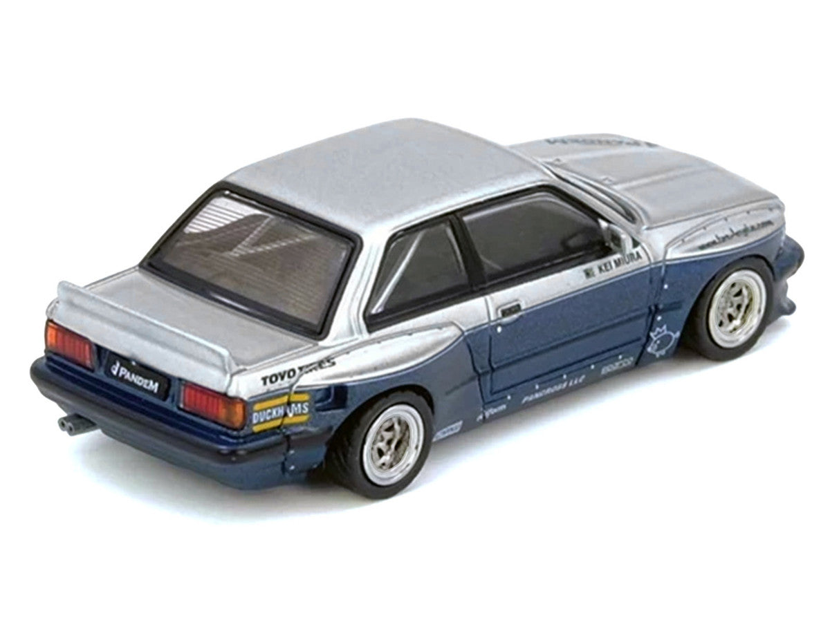 Pandem E30 M3 1/64 Diecast Model Car Silver Metallic Dark Blue-3