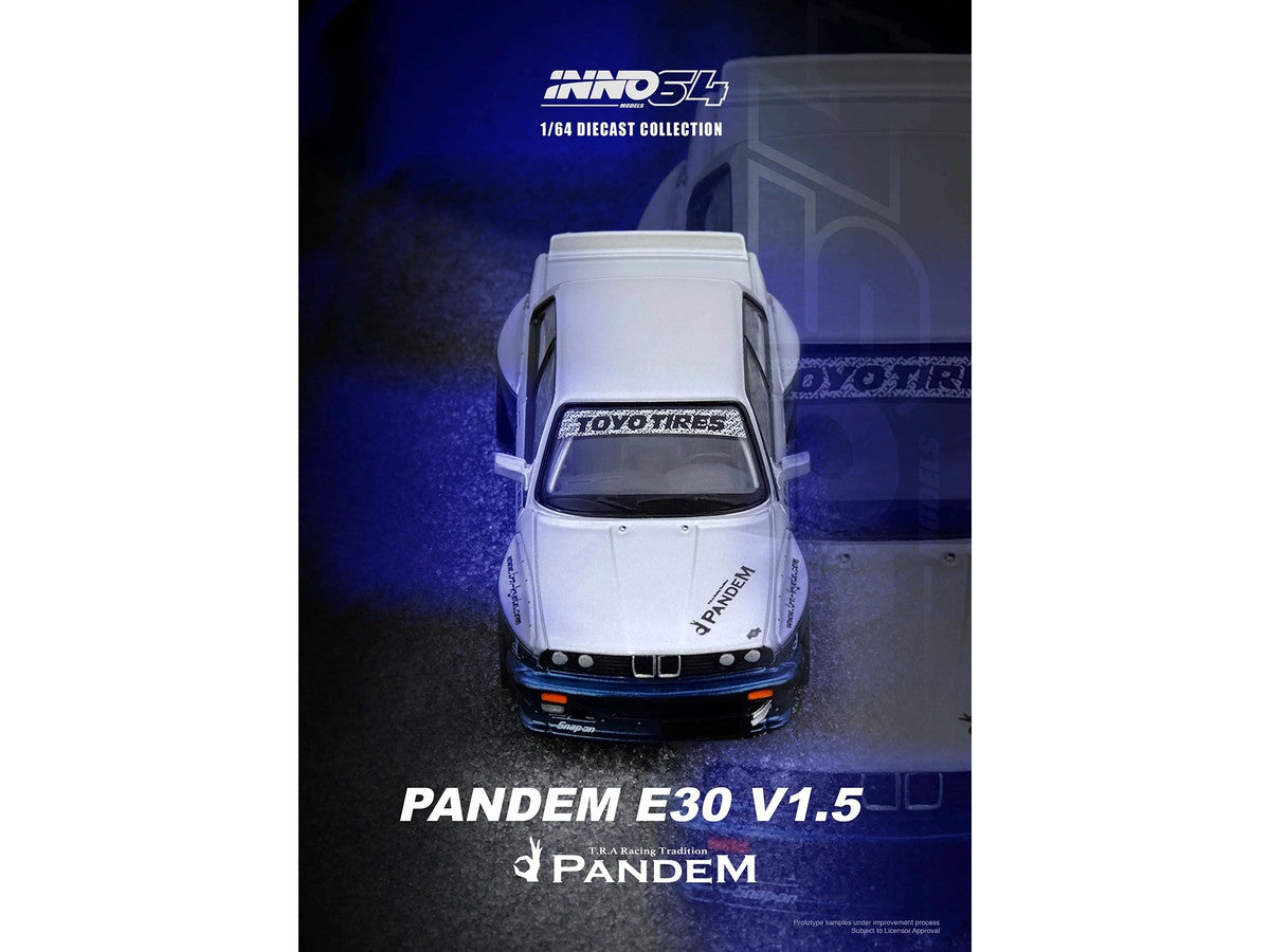 Pandem E30 M3 1/64 Diecast Model Car Silver Metallic Dark Blue-0