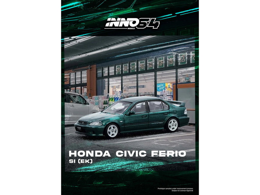Honda Civic Ferio Si EK RHD Green Metallic 1/64 Diecast Model Car-2