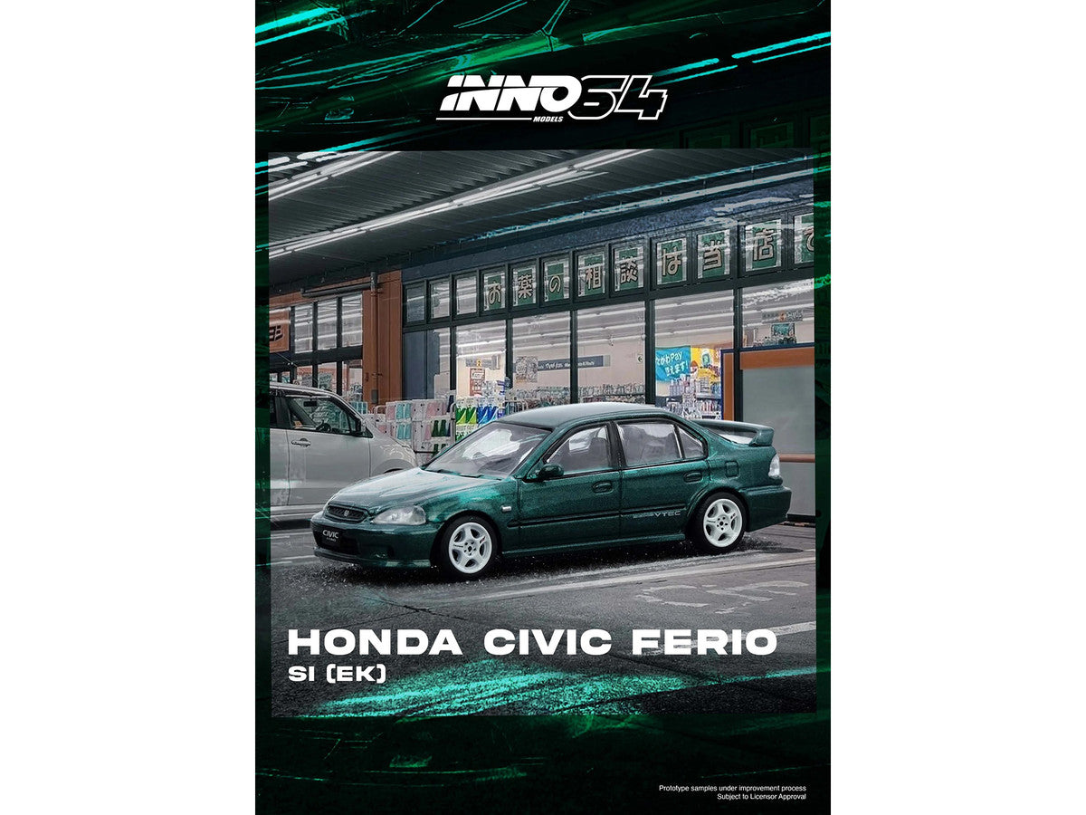 Honda Civic Ferio Si EK RHD Green Metallic 1/64 Diecast Model Car-2