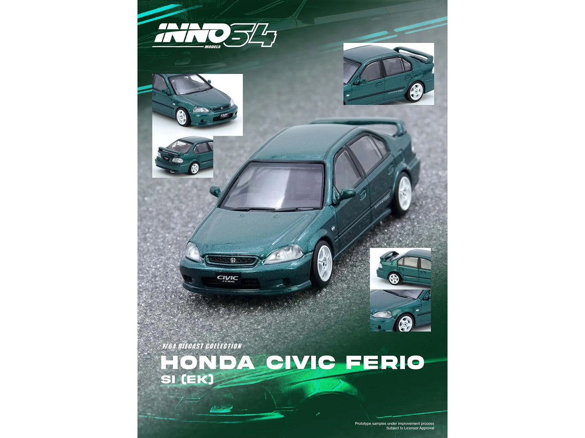 Honda Civic Ferio Si EK RHD Green Metallic 1/64 Diecast Model Car-1