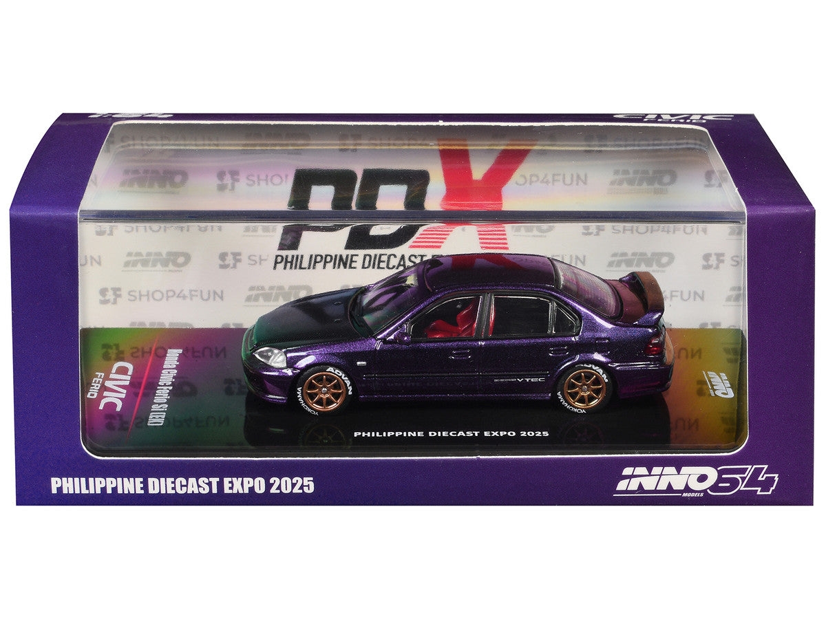 Honda Civic Ferio Si EK RHD 1/64 Diecast Model Midnight Purple Metallic-0