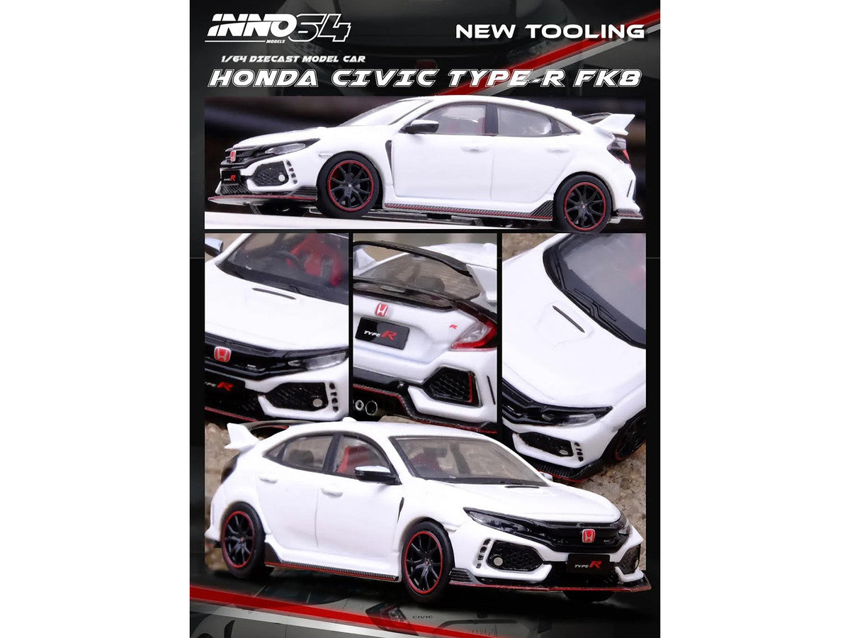 Honda Civic Type R FK8 RHD White 1/64 Diecast Model Car by Inno Models-3