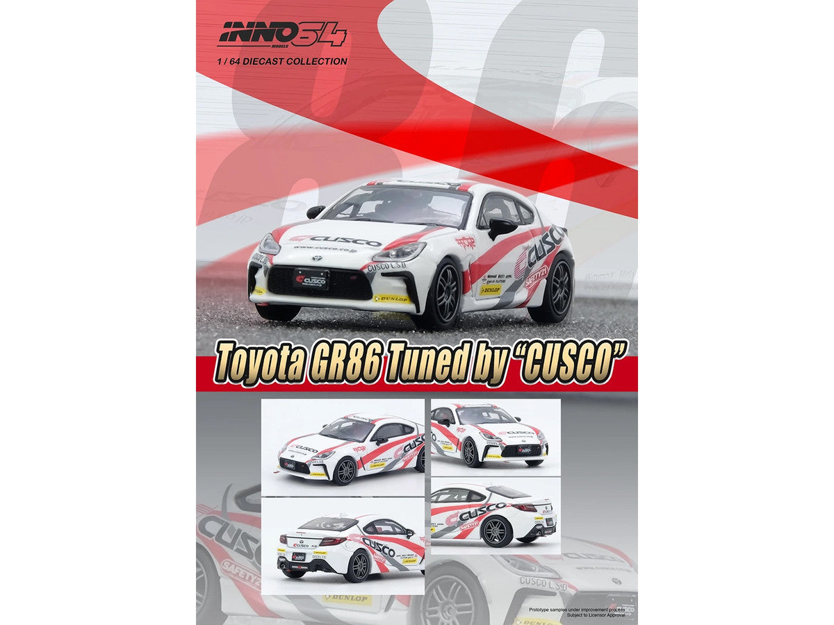 Toyota GR86 Tuned by CUSCO RHD 1/64 Diecast Model Car White-1