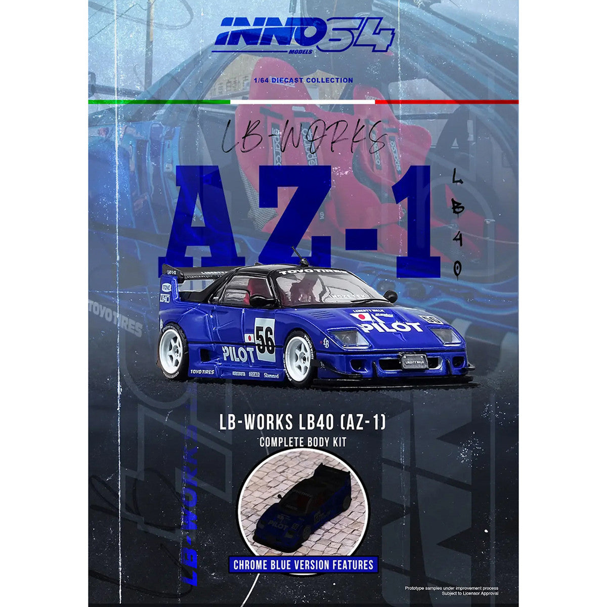 Mazda AZ-1 Liberty Walk LB40 RHD 1/64 Diecast Model Car Blue Black Top-3