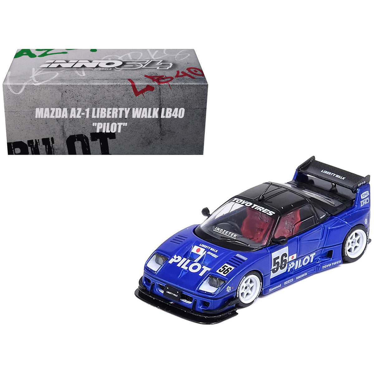 Mazda AZ-1 Liberty Walk LB40 RHD 1/64 Diecast Model Car Blue Black Top-0