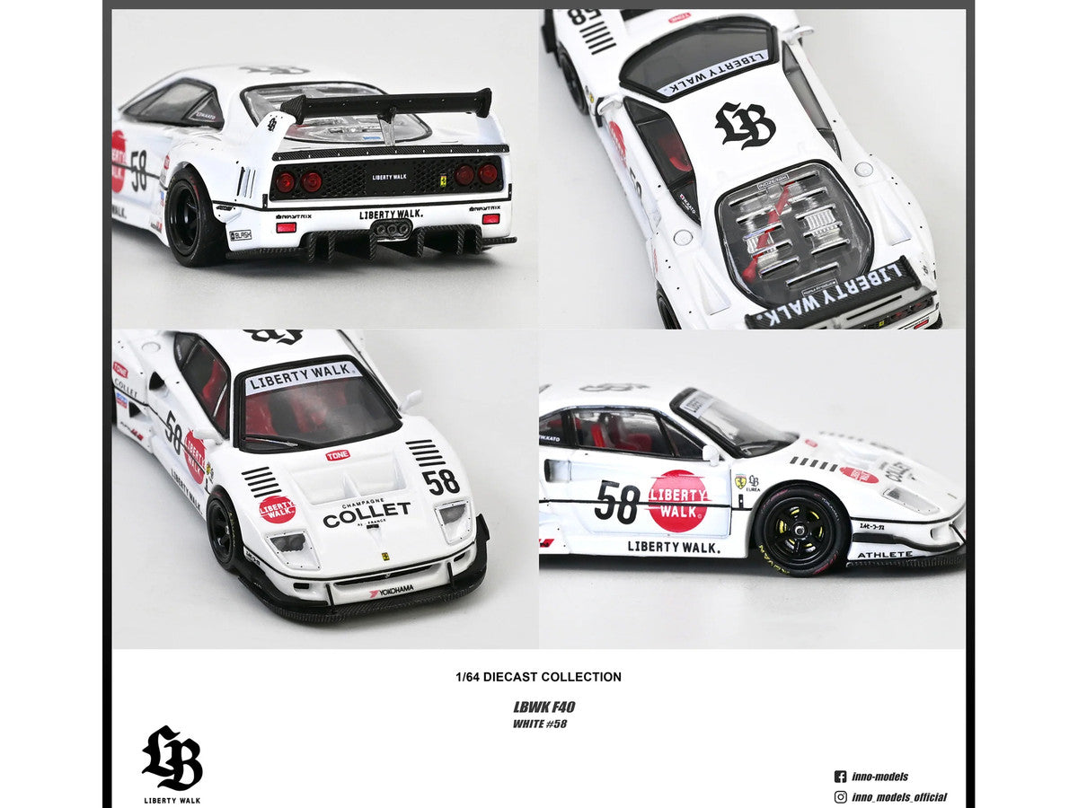 LBWK Liberty Walk F40 #58 White Graphics 1/64 Diecast Model Car-3