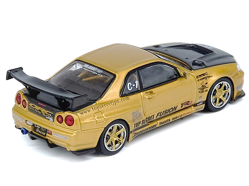 Nissan Skyline GT-R R34 RHD Top Secret Gold 1/64 Diecast Model-1