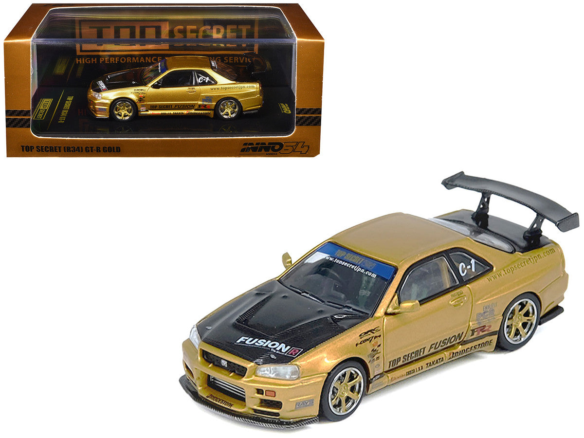 Nissan Skyline GT-R R34 RHD Top Secret Gold 1/64 Diecast Model-2