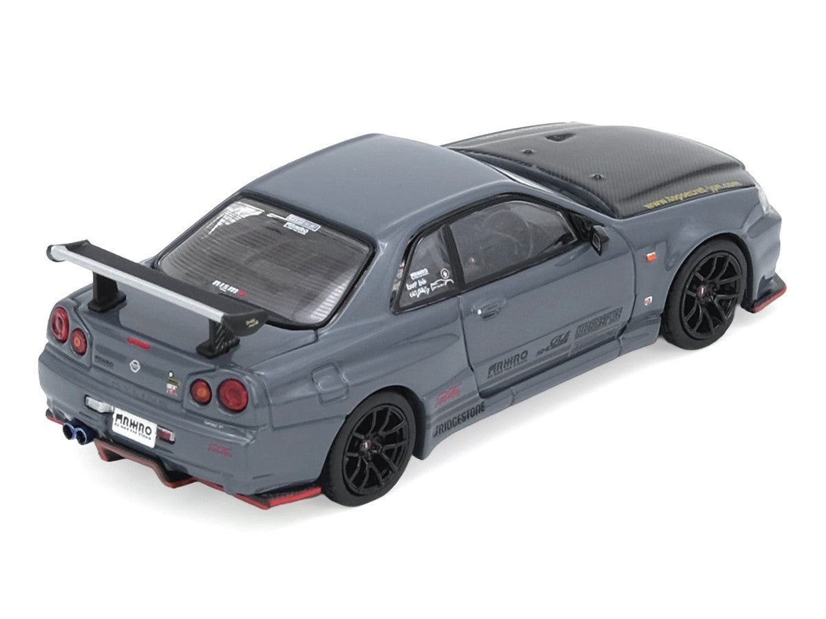 Nissan Skyline GT-R R34 Top Secret RHD Stealth Gray 1/64 Model-2