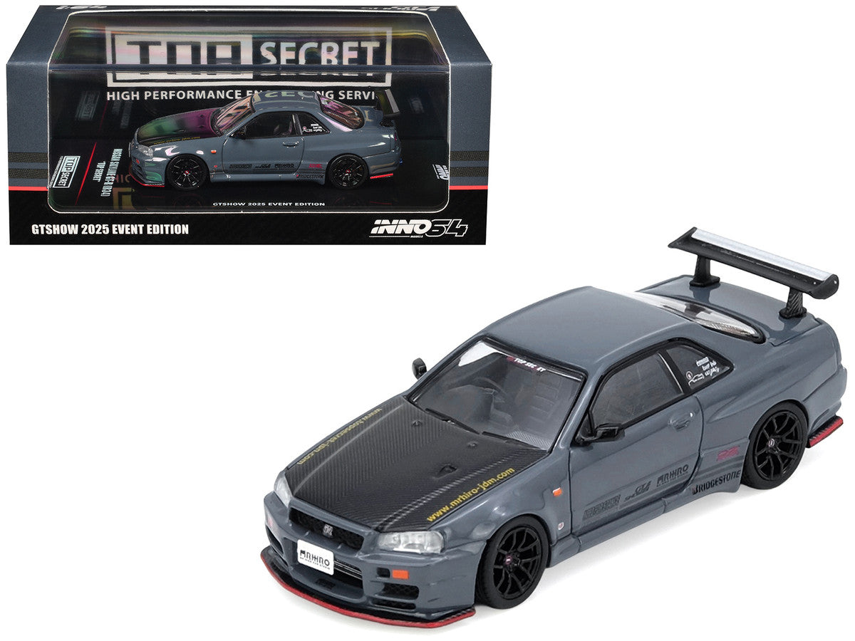 Nissan Skyline GT-R R34 Top Secret RHD Stealth Gray 1/64 Model-3
