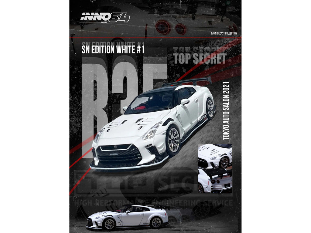 Nissan GT-R R35 Top Secret 1/64 Diecast Model Car White Black-1