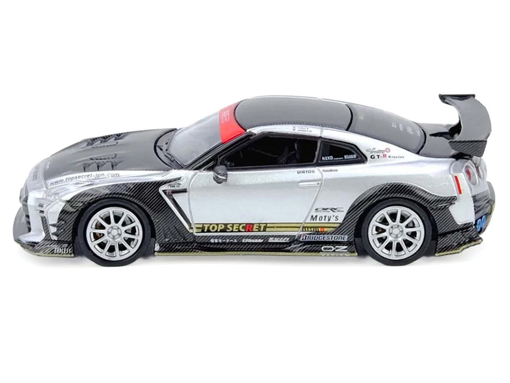 Nissan GT-R R35 Top Secret RHD Silver Carbon Hood 1/64 Diecast Model-0