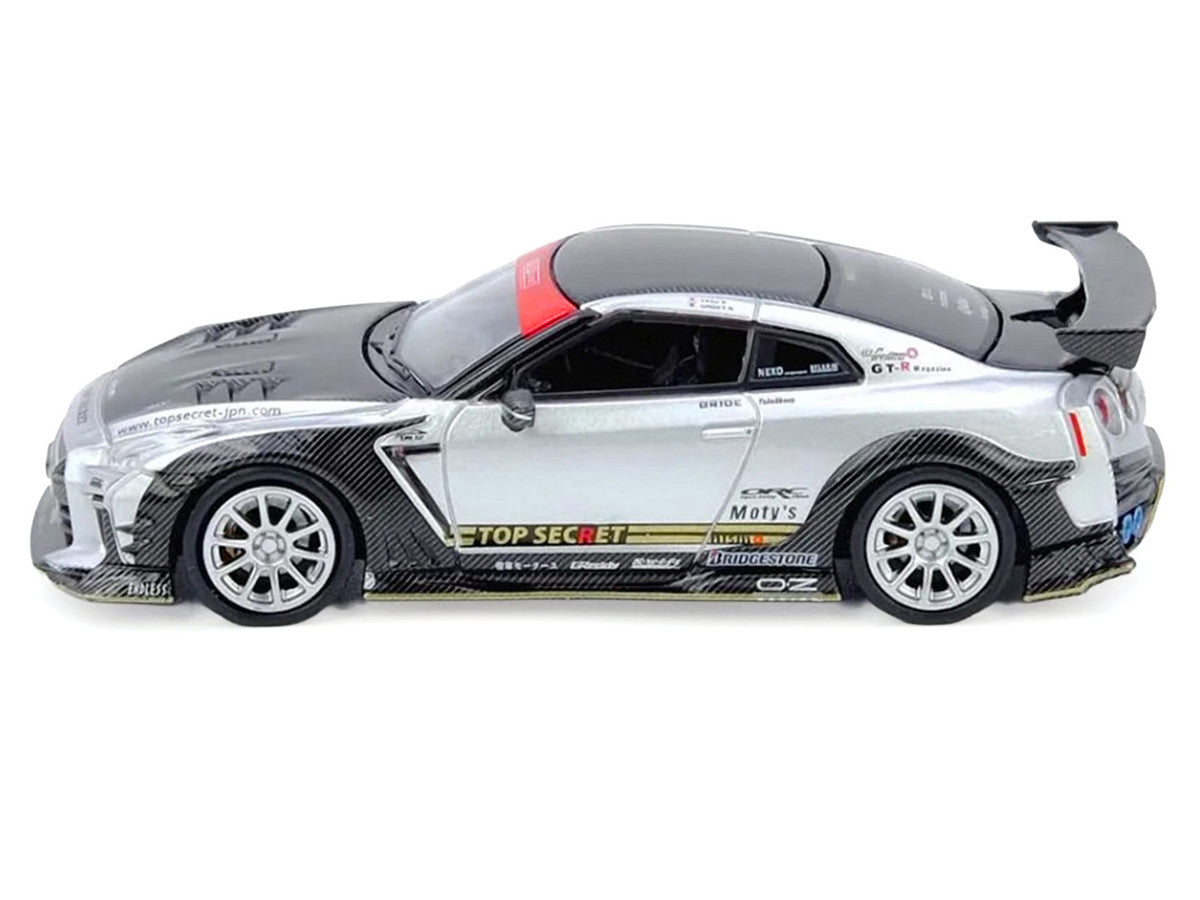 Nissan GT-R R35 Top Secret RHD Silver Carbon Hood 1/64 Diecast Model-0