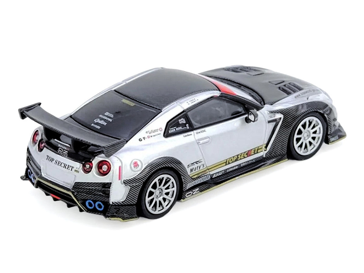 Nissan GT-R R35 Top Secret RHD Silver Carbon Hood 1/64 Diecast Model-1