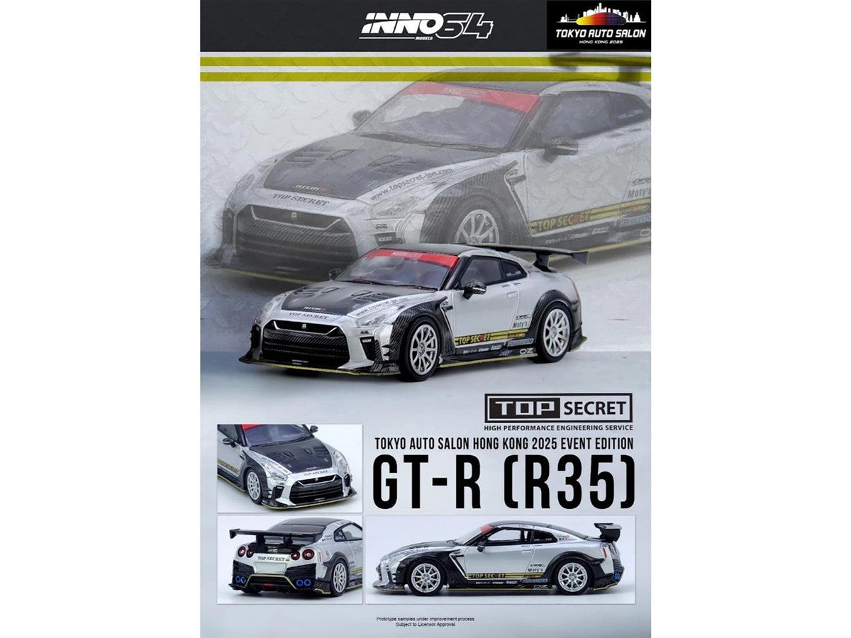 Nissan GT-R R35 Top Secret RHD Silver Carbon Hood 1/64 Diecast Model-2