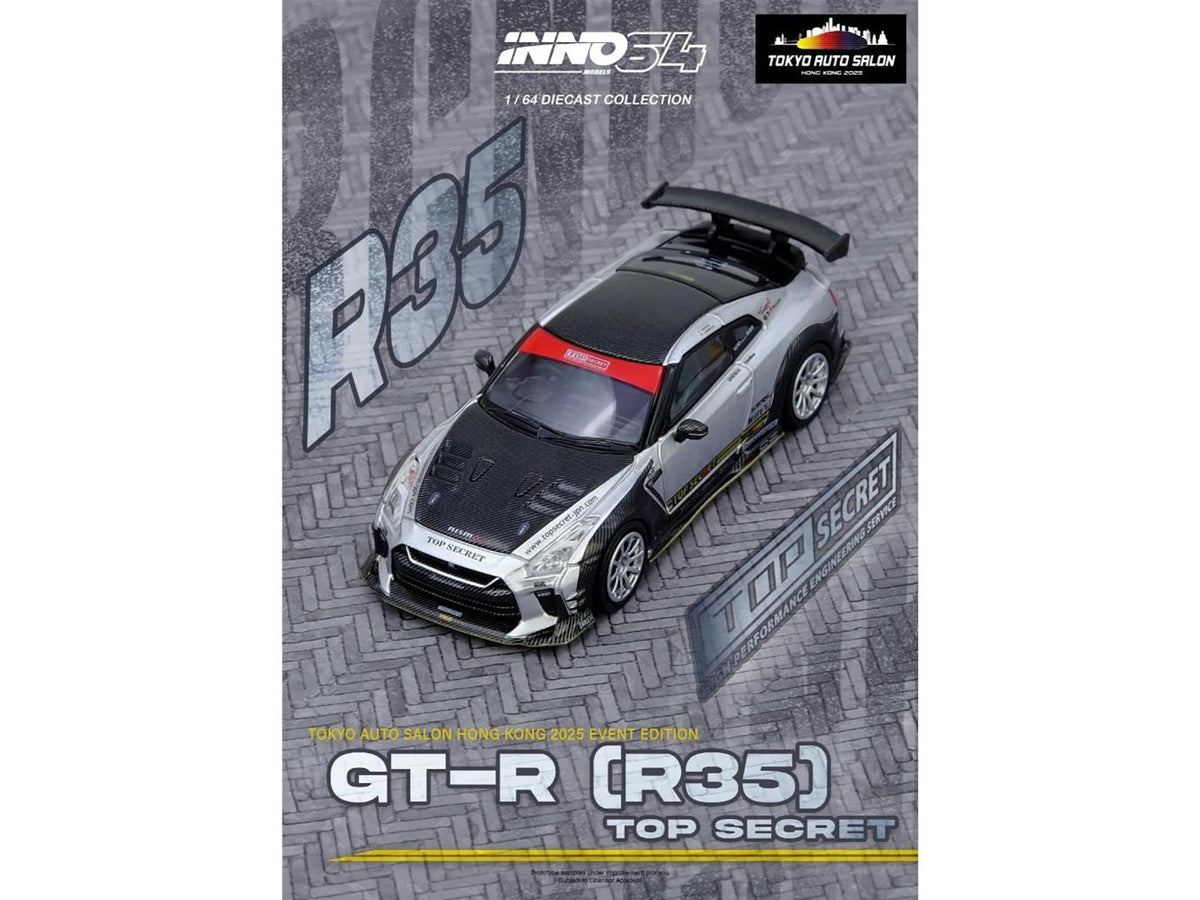 Nissan GT-R R35 Top Secret RHD Silver Carbon Hood 1/64 Diecast Model-3