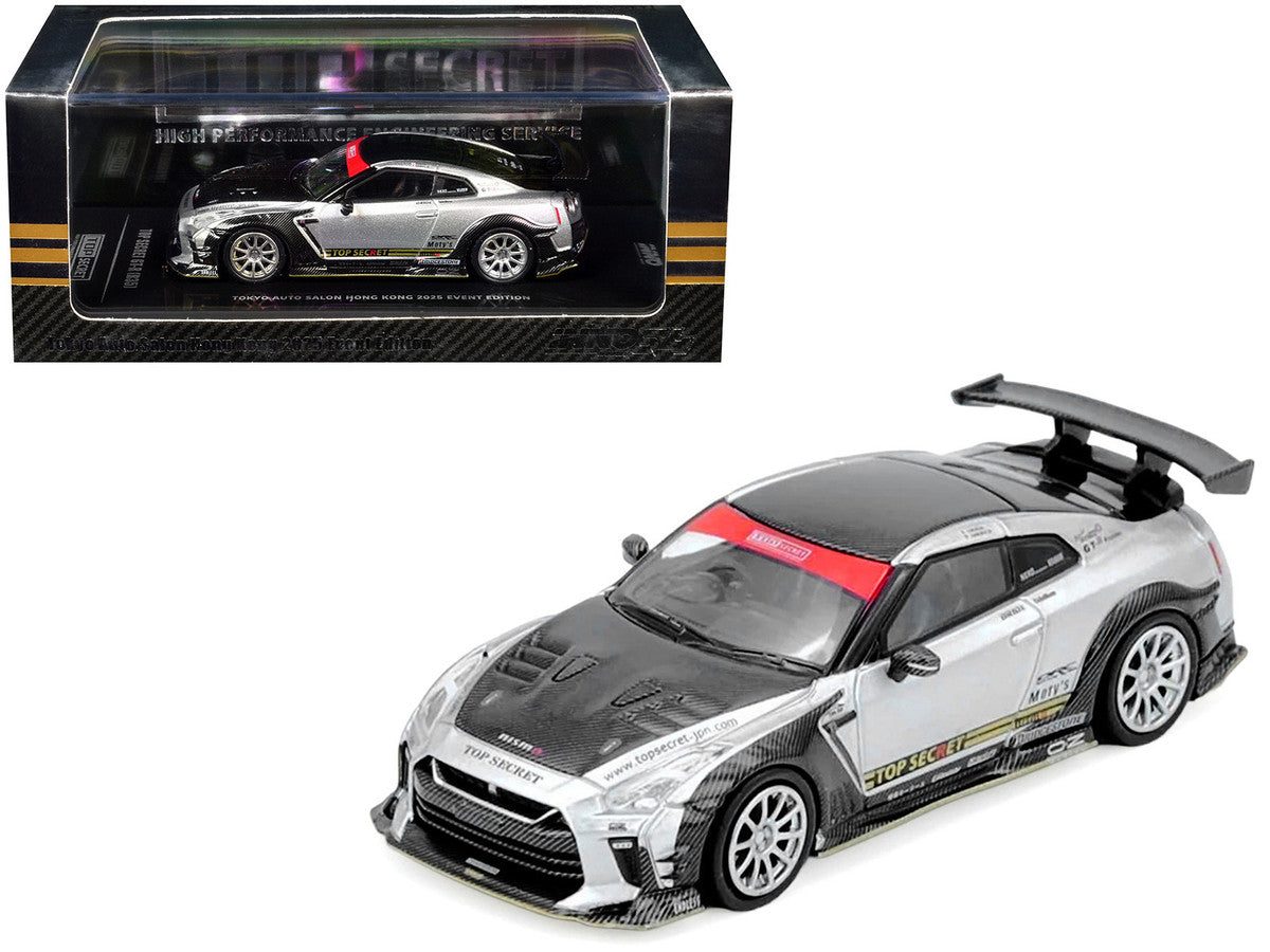 Nissan GT-R R35 Top Secret RHD Silver Carbon Hood 1/64 Diecast Model-4