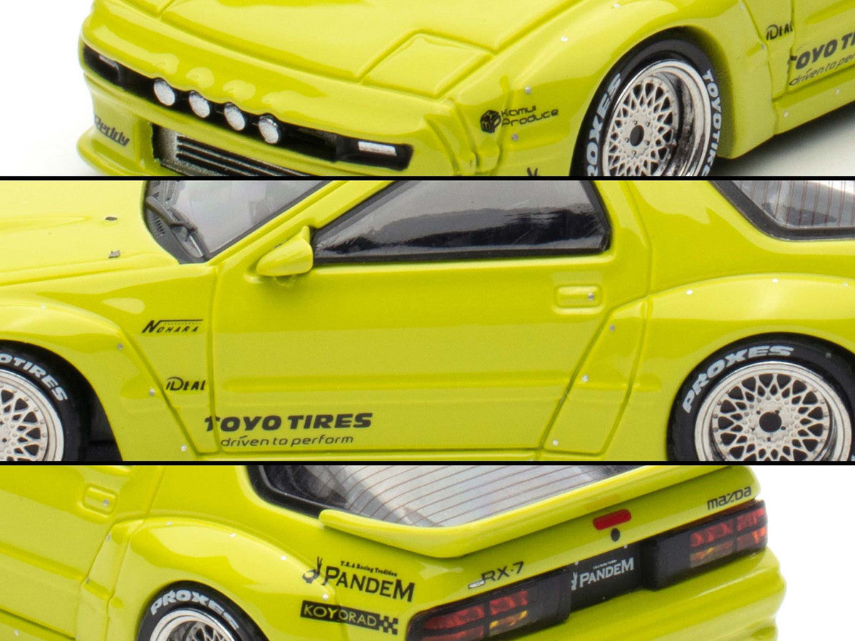 Mazda RX-7 FC3S Pandem Aero RHD Lime Green 1/64 Diecast Model Car-2