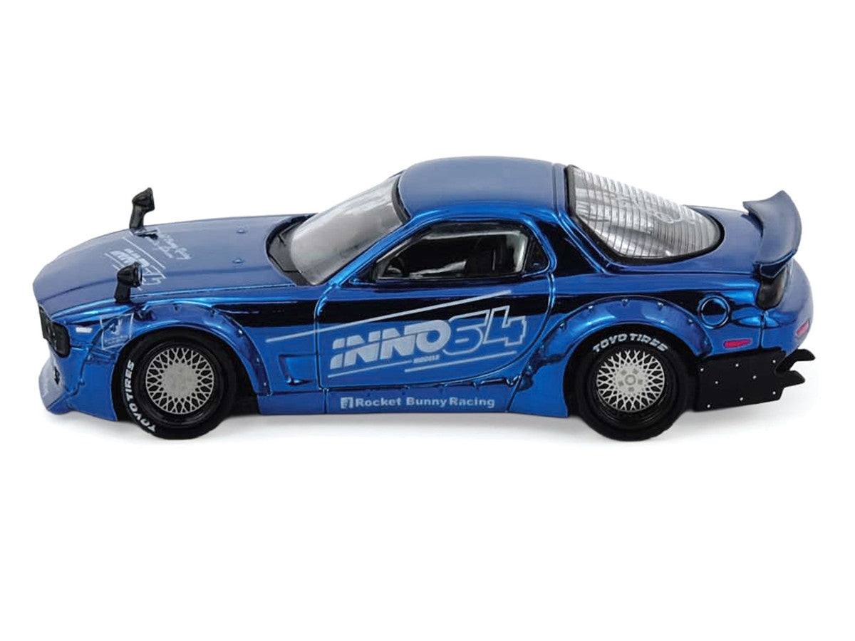 Mazda RX-7 FD3S RHD Pandem Rocket Bunny Blue Chrome 1/64 Diecast Model-3