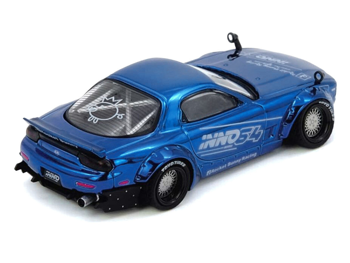 Mazda RX-7 FD3S RHD Pandem Rocket Bunny Blue Chrome 1/64 Diecast Model-0